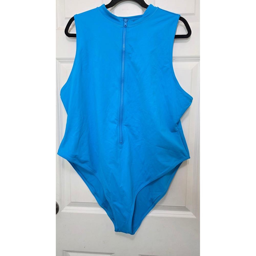 SKIMS Swim Zip Front Sleeveless‎ One Piece Bodysuit Womens 4X Blue Surf Sporty